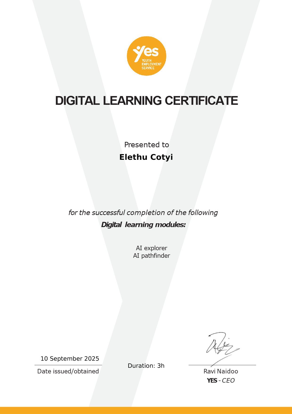 Digital Learning Certificate