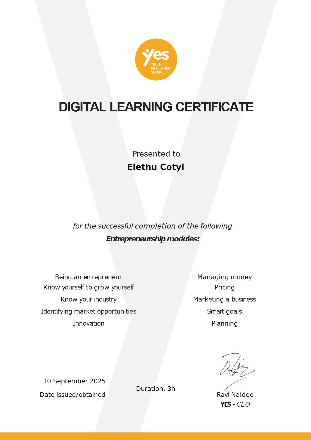 Entrepreneurship Certificate