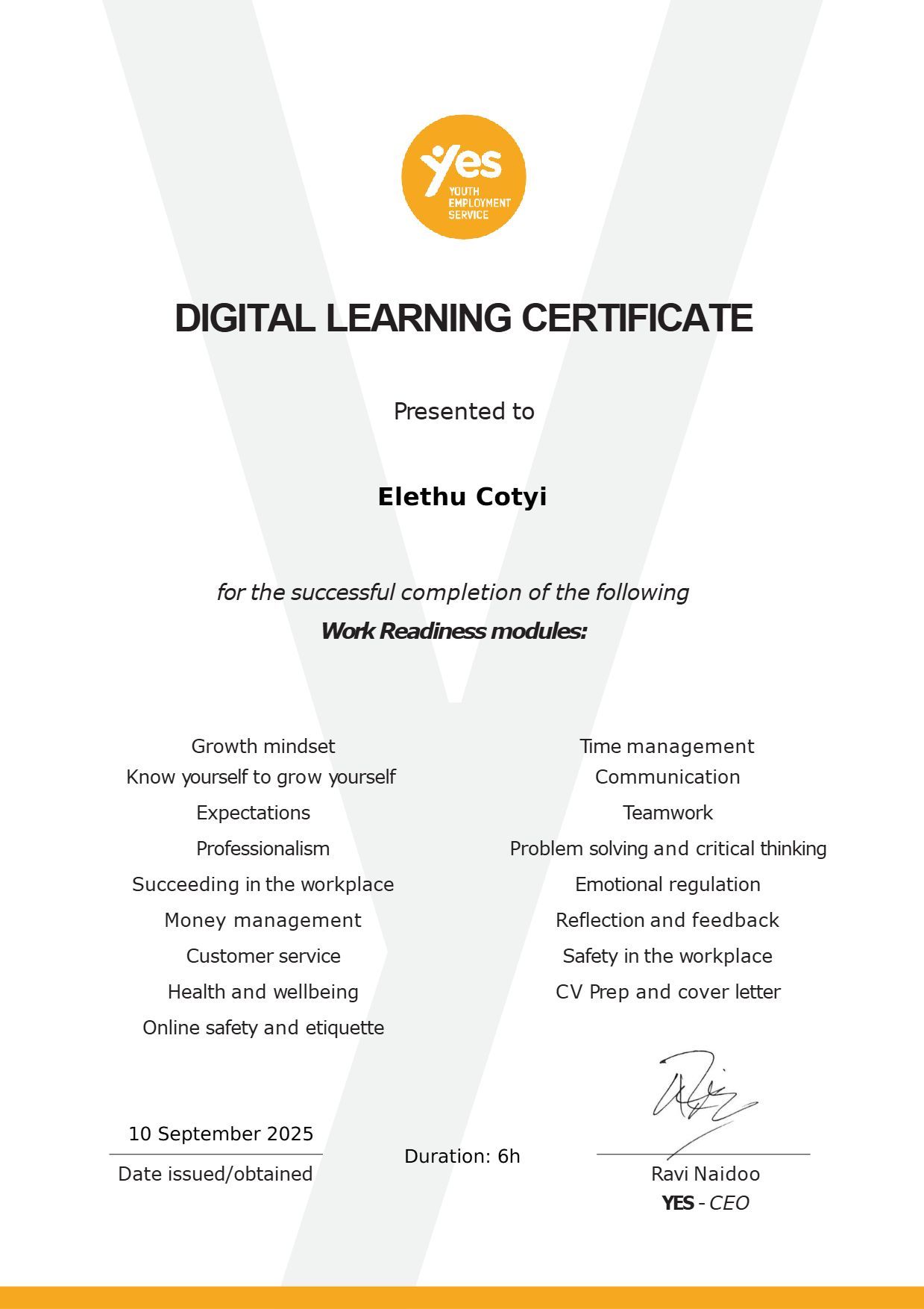 Work Readiness Certificate